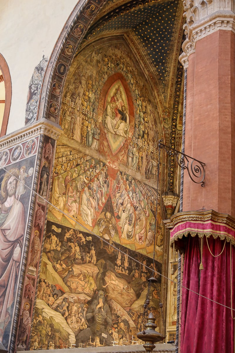 Frescoes on the walls inside of the Basilica di San Petronio