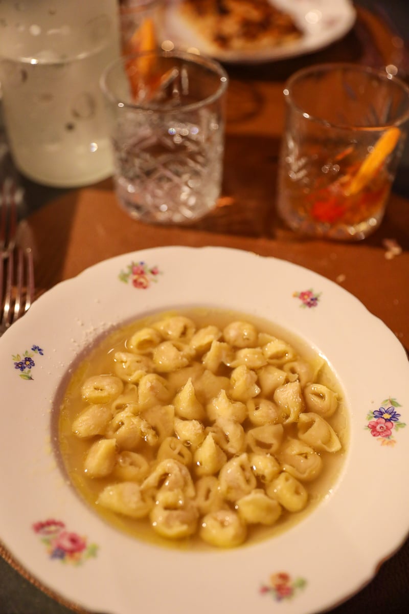 A bowl of tortellini in broth in Bologna, Italy