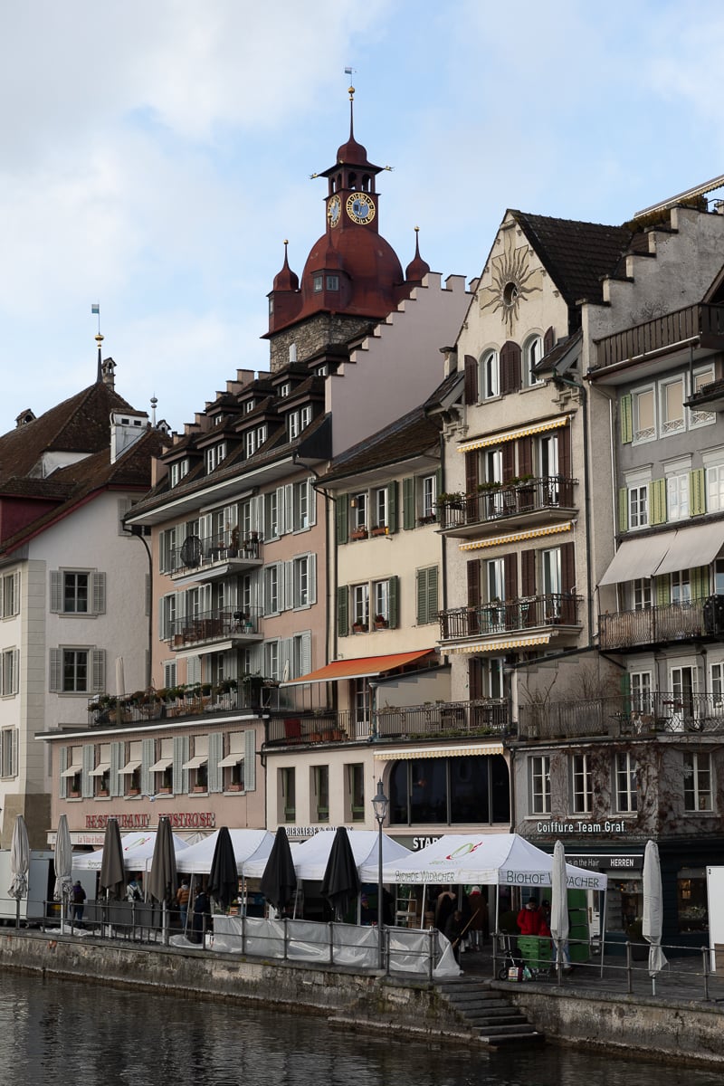 Quaint buildings by the river in Lucerne Old Town