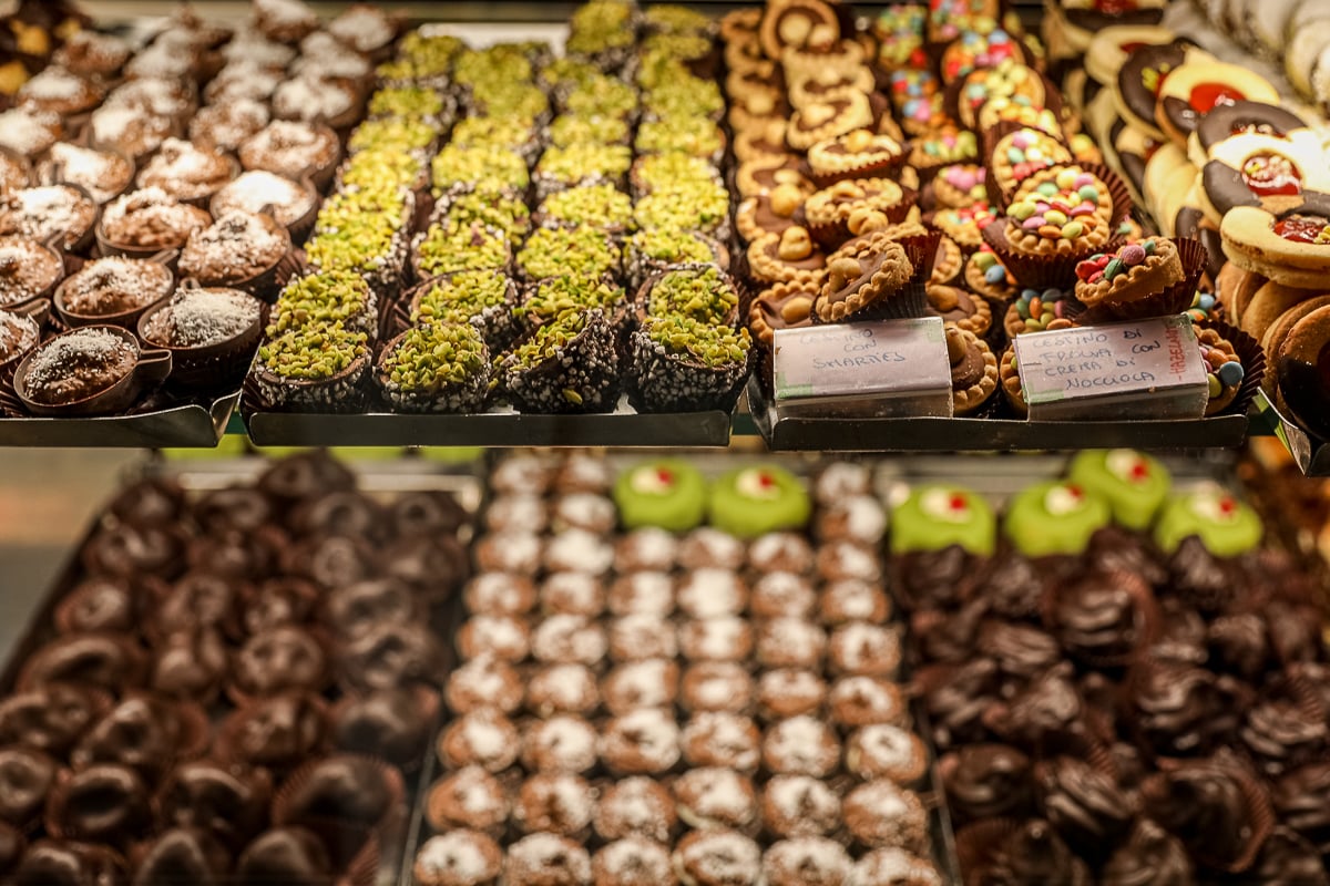 Trays of delicious pastries at a bakery in Verona