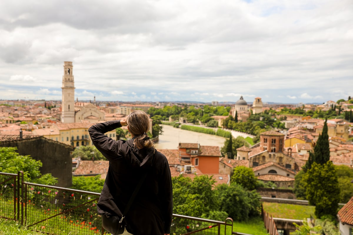 Maddy overlooking the landscape of Verona from Castel San Pietro