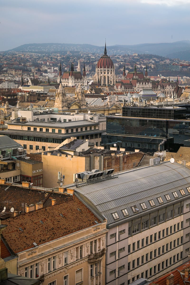 View of the House of Parliament and its surrounding buildings as seen from a terrace