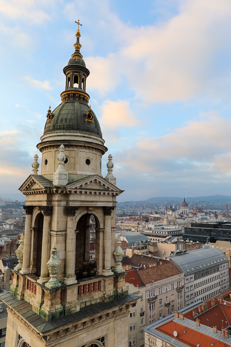 Beautiful tower of the St. Stephen's Basilica in Budapest