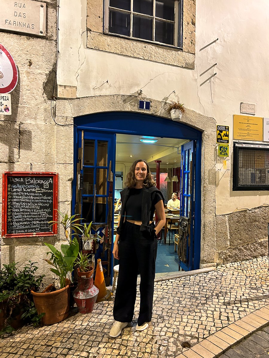 Maddy standing outside Tasca Baldracca