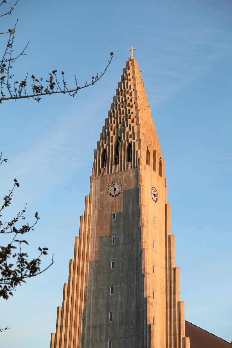 Clock tower of Hallgrímskirkja, a church in Reykjavík