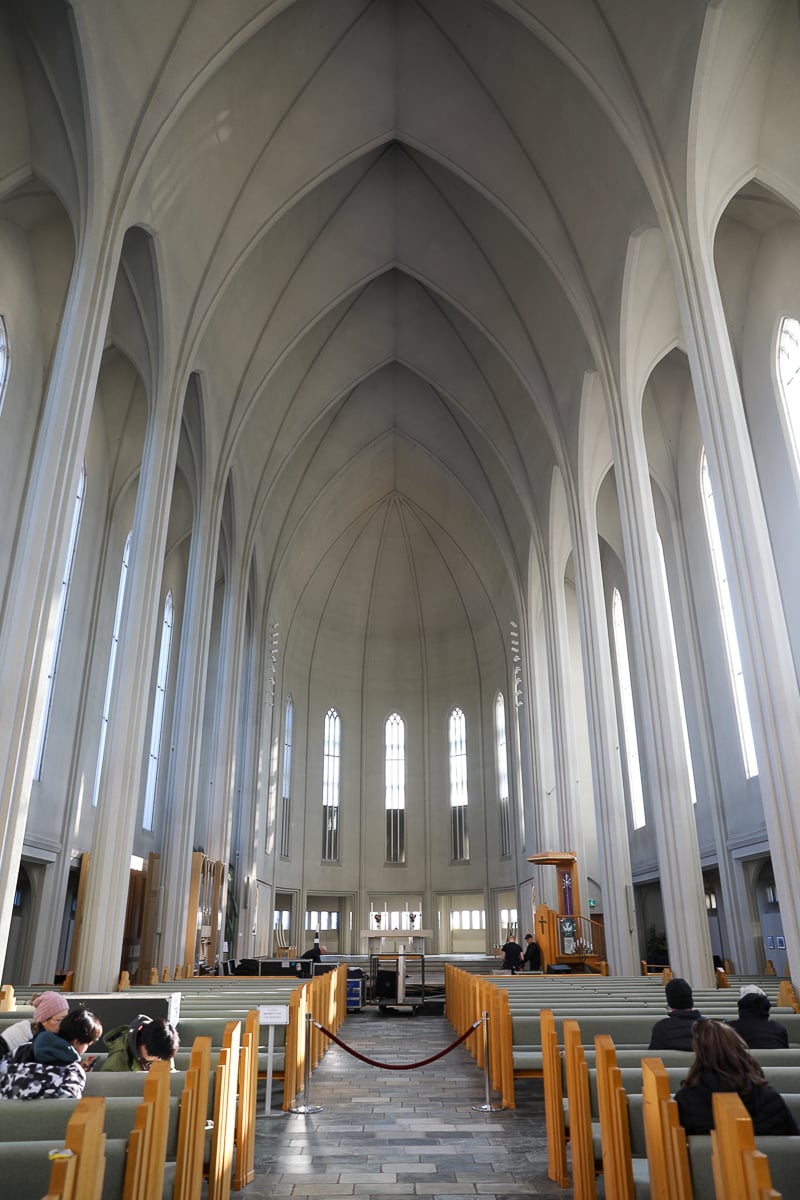 Modern interior of Hallgrímskirkja in Reykjavík