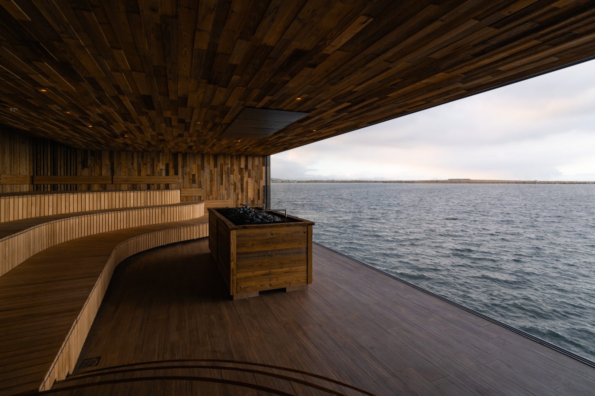 Sauna area at Sky Lagoon in Reykjavík