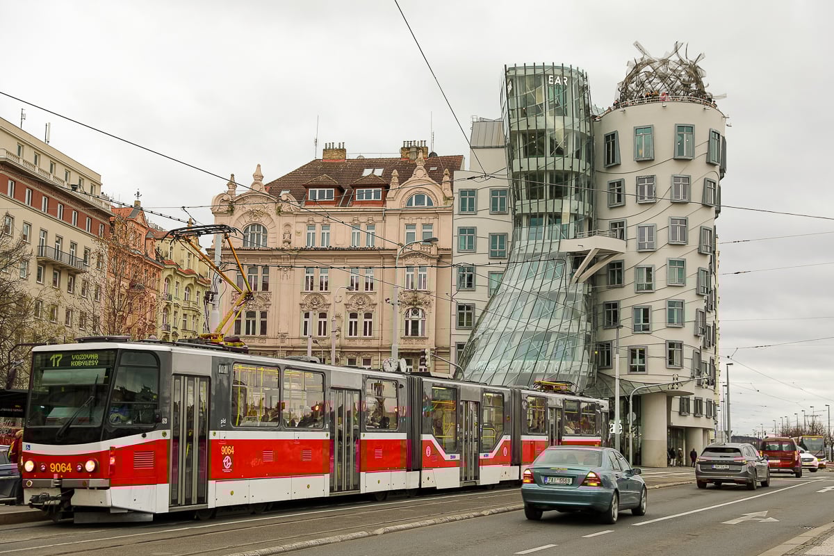 The Dancing House in Prague’s New Town, a modern architectural landmark along the Vltava River