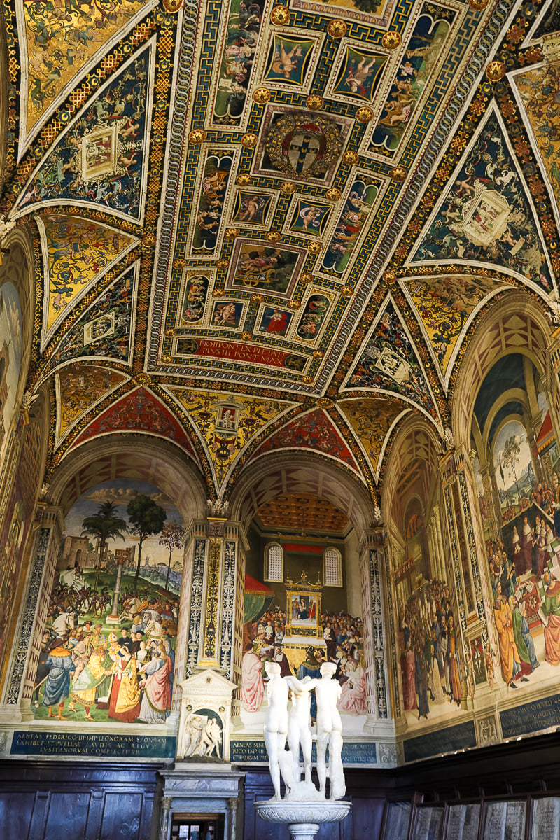 Ceiling frescoes inside the Piccolomini Library in the Duomo di Siena