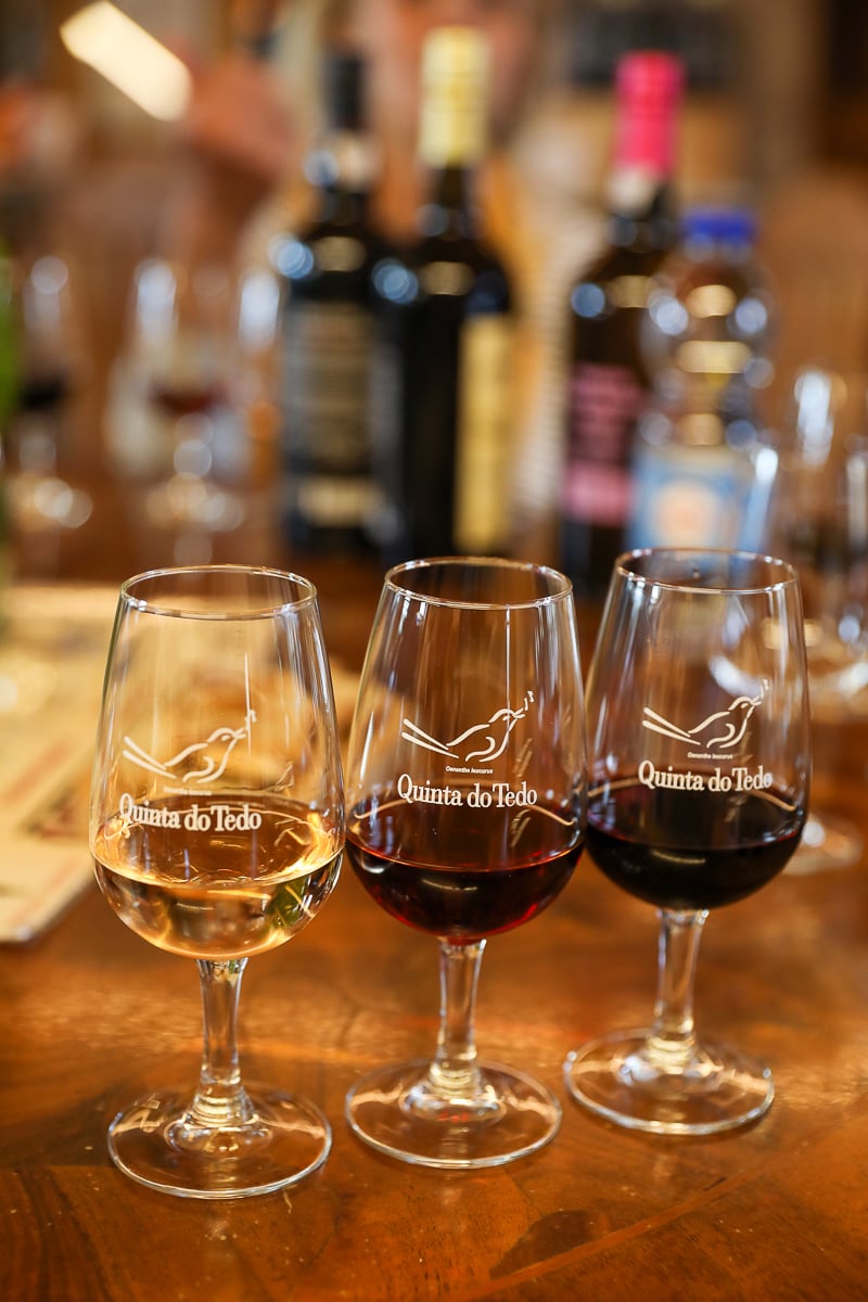 Three Port wine tasting glasses at Quinta do Tedo in Portugal