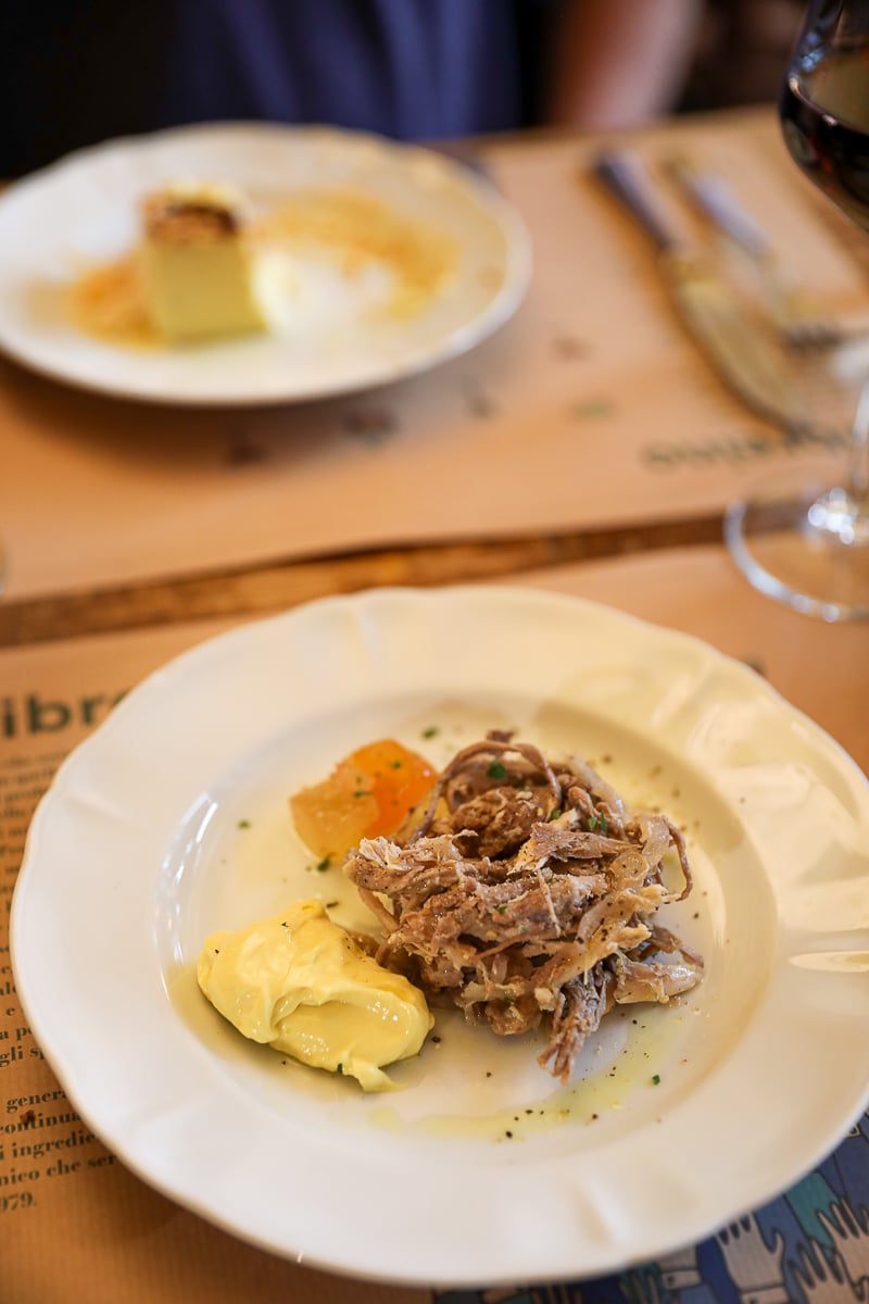 Chilled boiled beef and chicken salad with sweet-and-sour onions, celery, and mustard butter at Cibrèo Trattoria in Florence.