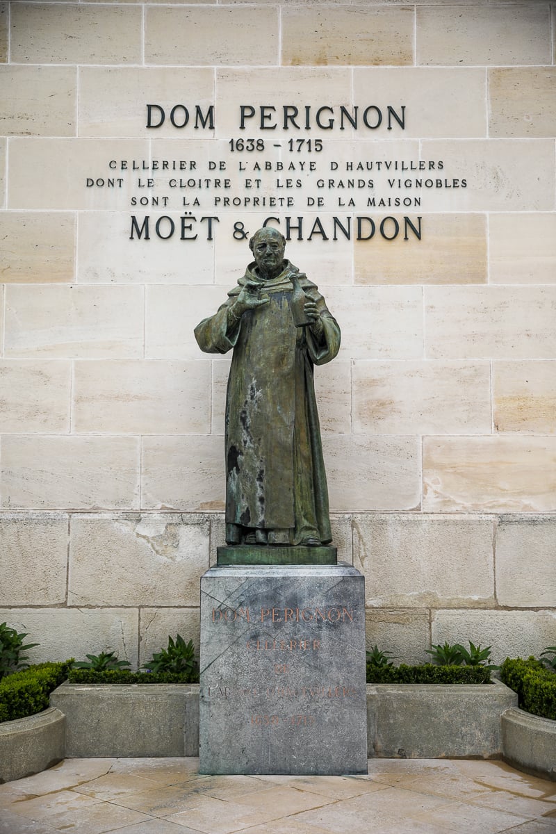 Statue of Dom Pérignon outside the Moët & Chandon house in Épernay
