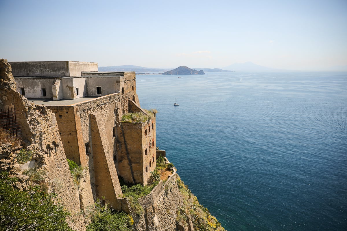 Clifftop walls of Palazzo d'Avalos above the sea