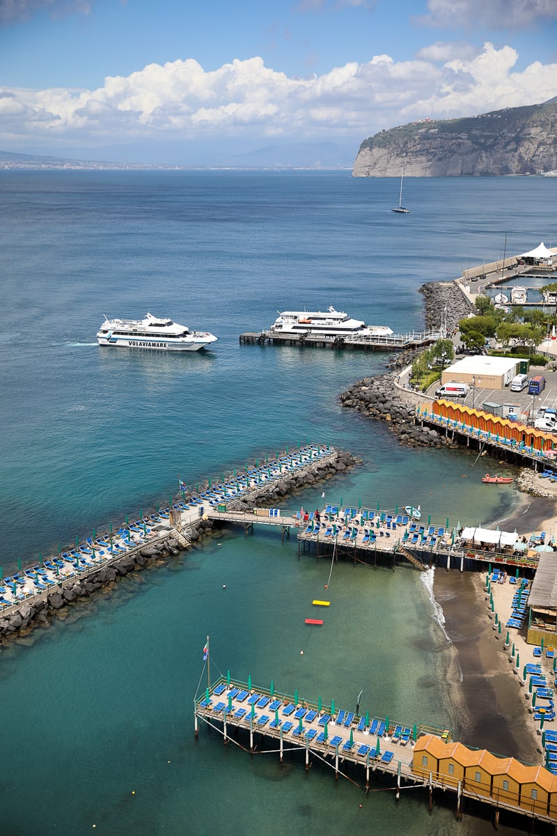 Aerial view of Sorrento's marina and Bay of Naples, a favorite base for day trips from Naples along the coast