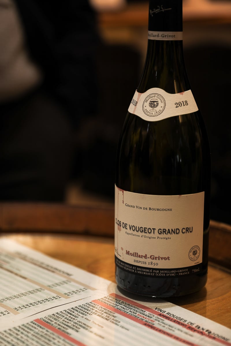 Bottle of 2018 Clos de Vougeot Grand Cru Burgundy wine from Moillard-Grivot
