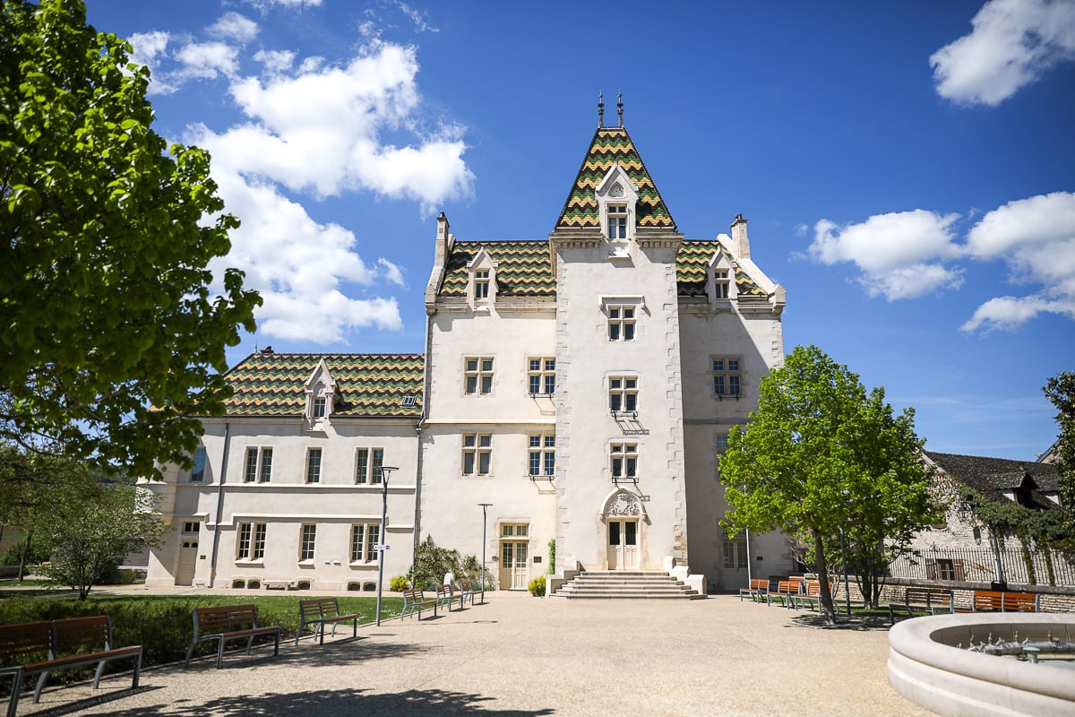 Historic château-style building in a Côte d’Or wine village in Burgundy, France