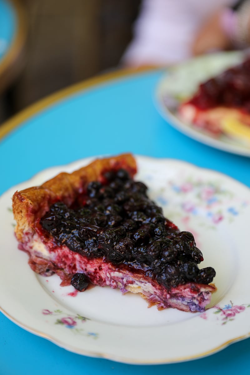 Slice of berry tart served at a café in France