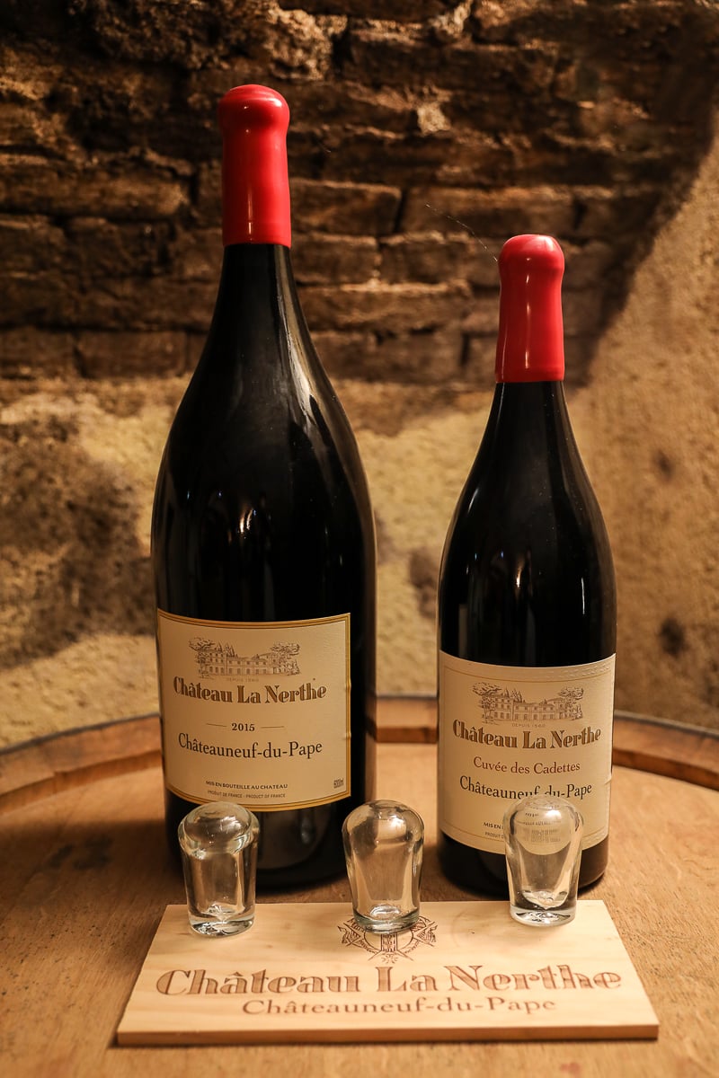 Large-format bottles of Château La Nerthe Châteauneuf-du-Pape and Cuvée des Cadettes