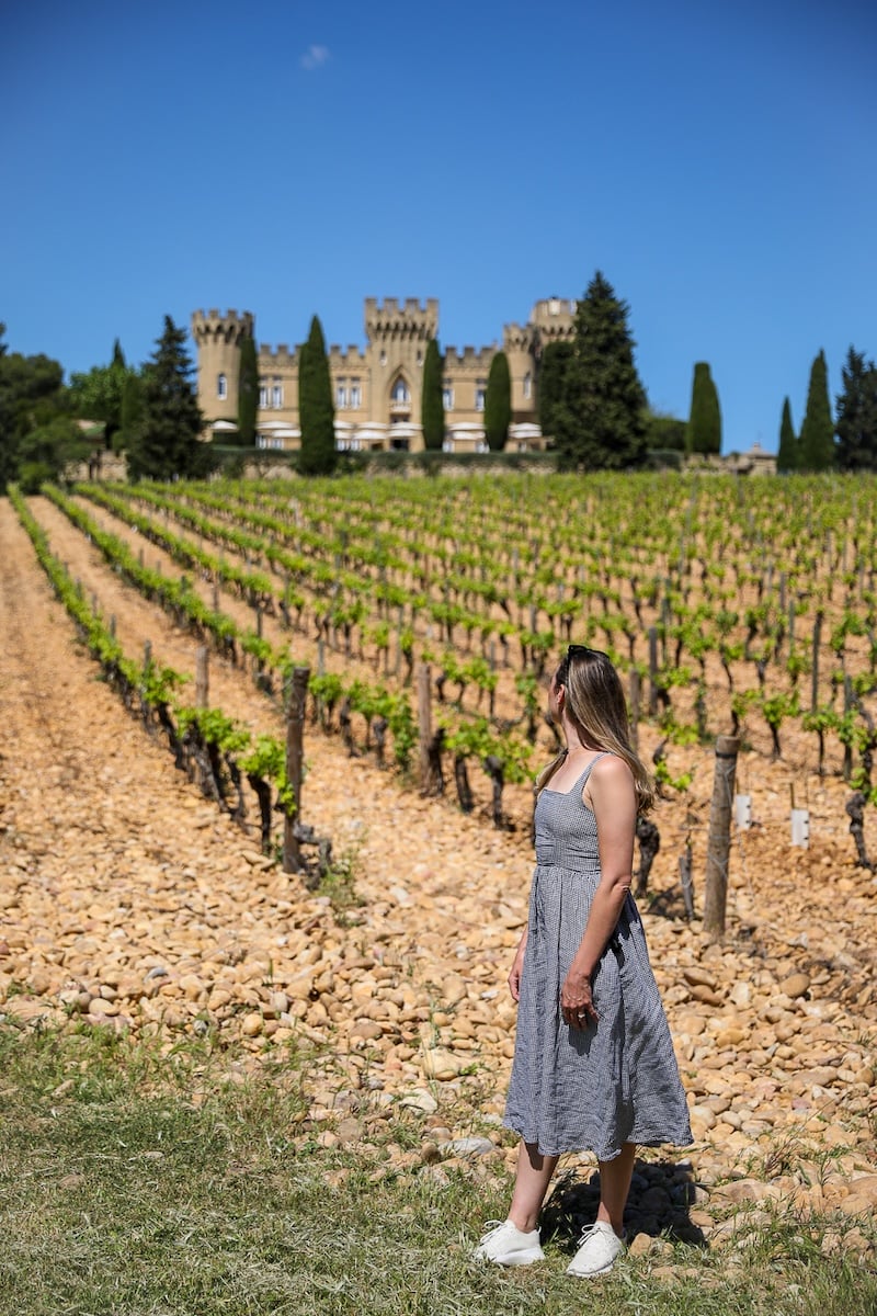 Maddy among the vineyards of Châteauneuf-du-Pape on a wine tour from Avignon